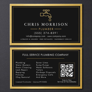 Tarjeta De Visita Código QR de contratista de plomería metálico de o