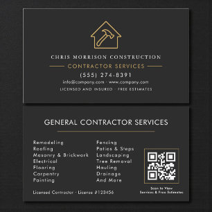 Tarjeta De Visita Código QR de Contratista General Black Gold