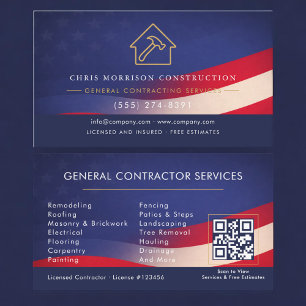 Tarjeta De Visita Código QR de contratista general patriota