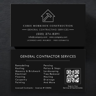 Tarjeta De Visita Código QR de Contratista General Silver Black