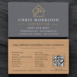 Tarjeta De Visita Código QR de Contratista Grano de Madera 