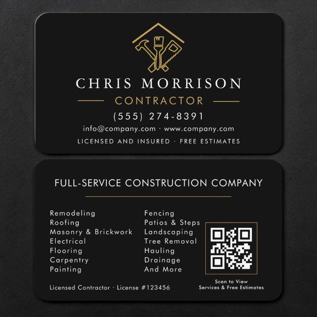 Tarjeta De Visita Código QR de Contratista Oro Negro (Subido por el creador)