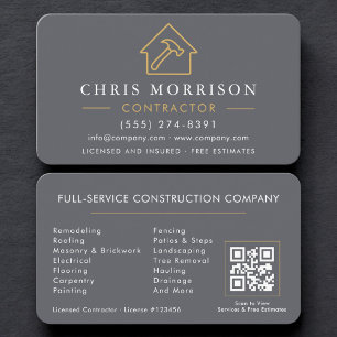 Tarjeta De Visita Código QR de Contratista y Constructor Profesional
