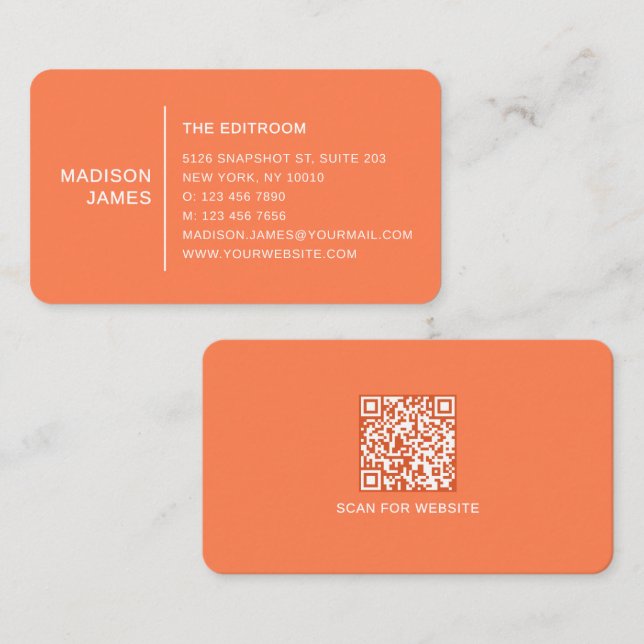 Tarjeta De Visita Código QR de Coral Mínimo Moderno Simple (Anverso / Reverso)
