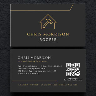 Tarjeta De Visita Código QR de cubiertas Empresa de techadores Black