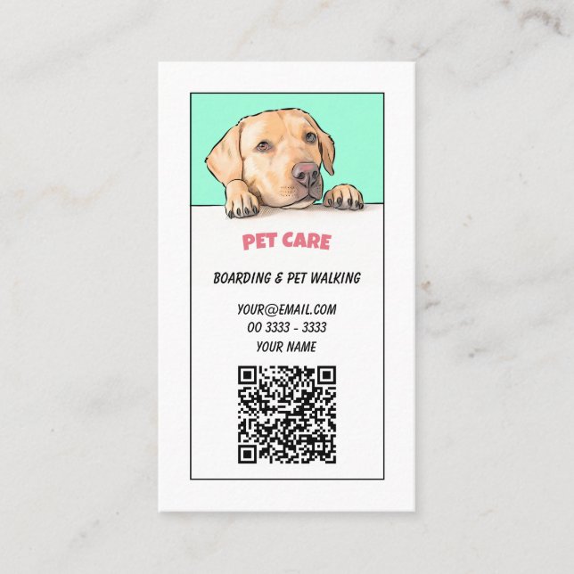 Tarjeta De Visita Código QR de cuidado de mascotas (Anverso)