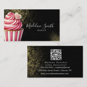 Tarjeta De Visita Código QR de Cupcakes Glitter de Panadería Rosa Ne