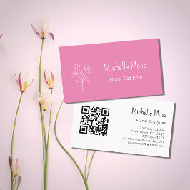 Tarjeta De Visita Código QR de Daisy Cute Diseñador Floral Rosa