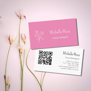 Tarjeta De Visita Código QR de Daisy Cute Diseñador Floral Rosa