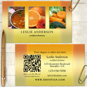 Tarjeta De Visita Código QR de dietista nutricionista de fotos dorad