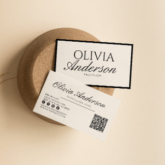 Tarjeta De Visita Código QR de dinero antiguo de lujo blanco negro r