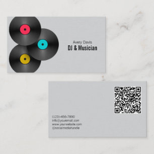 Tarjeta De Visita Código QR de Disco de Vinilo DJ Deejay Fiesta Retr