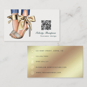 Tarjeta De Visita Código QR de diseñador de moda Glam Chic Gold