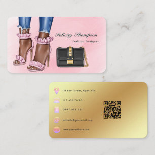 Tarjeta De Visita Código QR de diseñador de moda rosa y dorado