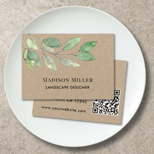 Tarjeta De Visita Código QR de diseñador de paisajes Verde