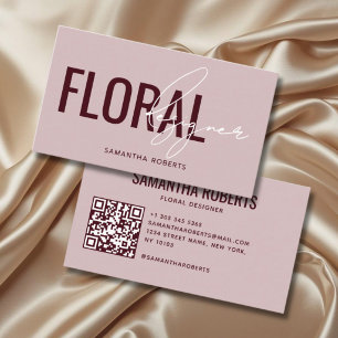 Tarjeta De Visita Código QR de diseñador floral moderno rosa rojo