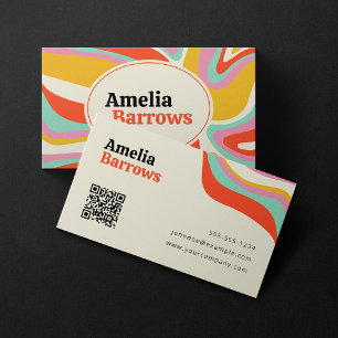 Tarjeta De Visita Código QR de diseño retro moderno colorido y diver