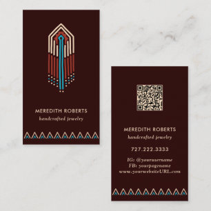 Tarjeta De Visita Código QR de diseño tribal turquesa de terracota