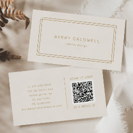 Tarjeta De Visita Código QR de doble marco de crema dorada vintage d