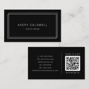 Tarjeta De Visita Código QR de doble marco negro moderno de AVERY