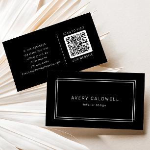 Tarjeta De Visita Código QR de doble marco negro moderno de AVERY
