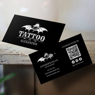 Tarjeta De Visita Código QR de Dragón de Artista de Tatuajes Negro M