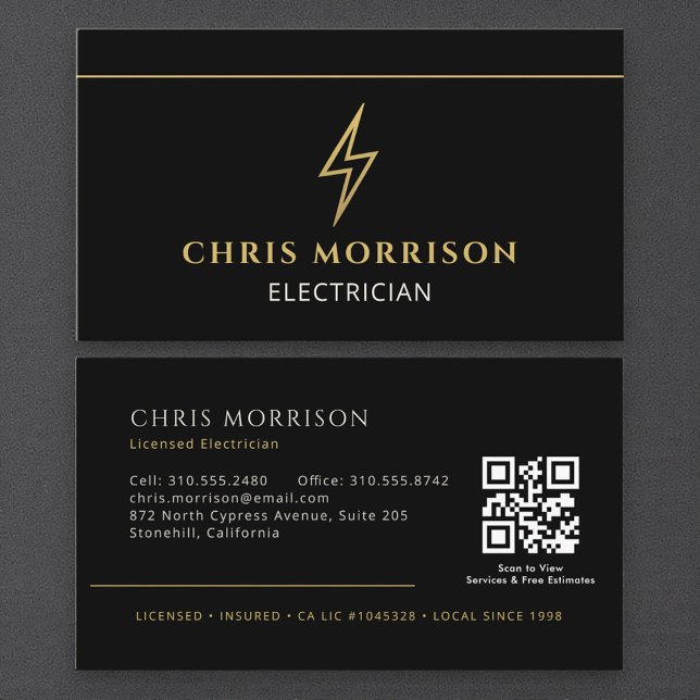 Tarjeta De Visita Código QR de Electricista Moderno (Subido por el creador)