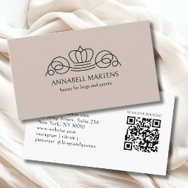 Tarjeta De Visita Código QR de Elegant Crown Salon Marrón Claro