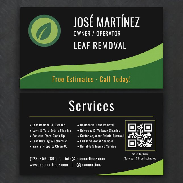 Tarjeta De Visita Código QR de eliminación de hojas (Subido por el creador)
