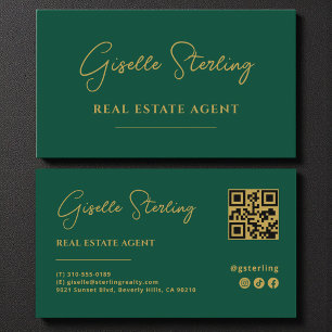 Tarjeta De Visita Código QR de Emerald Green & Gold Real Estate Agen