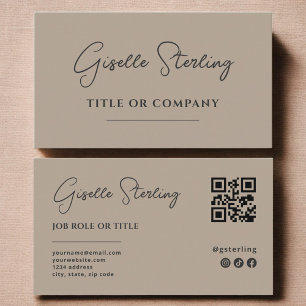 Tarjeta De Visita Código QR de escritura de la Compañía de Taupe Neu