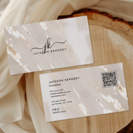 Tarjeta De Visita Código QR de Escritura Elegante con Hoja de Oro de