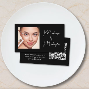 Tarjeta De Visita Código QR de Escritura Elegante Foto Maquillaje Ne