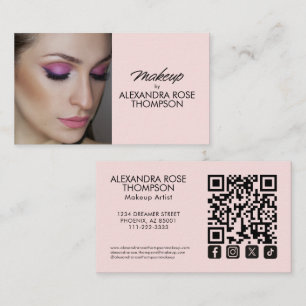 Tarjeta De Visita Código Qr de Escritura en Rosa Sonrosado Icono Soc