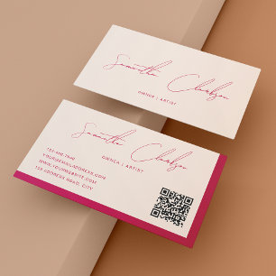 Tarjeta De Visita Código QR de escritura rojo beige y Rosa