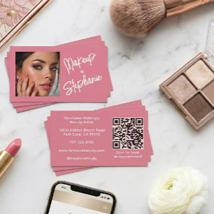 Tarjeta De Visita Código QR de escritura rosa sonrojado Foto Maquill