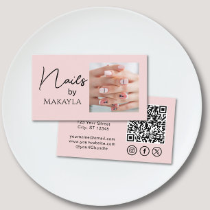 Tarjeta De Visita Código QR de Escritura Rosa Sonrojado Foto Salón d