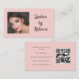 Tarjeta De Visita Código QR de Escritura Rosa Tímido Foto Pestañas N