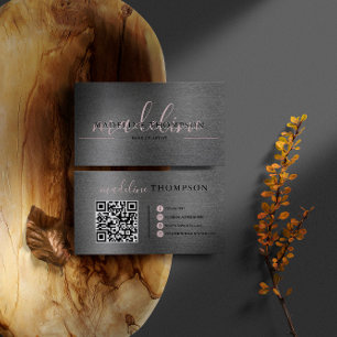 Tarjeta De Visita Código Qr de escritura rosada de acero pinchado me