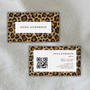 Tarjeta De Visita Código QR de estampado de animal de leopardo de pi