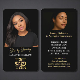 Tarjeta De Visita Código QR de Esteticista de Oro Lujo Negro Belleza