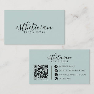 Tarjeta De Visita Código QR de Esteticista Dusty Blue Green