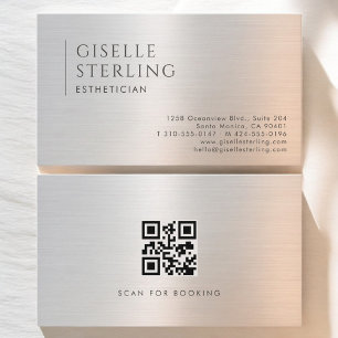 Tarjeta De Visita Código QR de Esteticista en Metal Bruñido