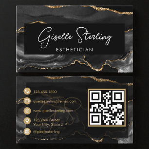 Tarjeta De Visita Código QR de Esteticista en Oro Negro