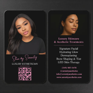 Tarjeta De Visita Código QR de Esteticista Rosa Lujo Belleza Negra