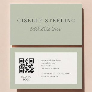 Tarjeta De Visita Código QR de esteticista verde salvia