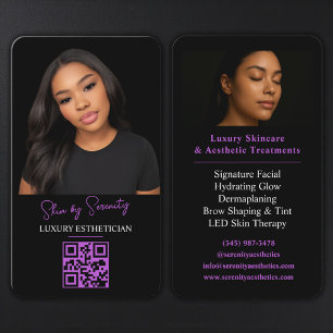 Tarjeta De Visita Código QR de Estetista Púrpura Lujo Negro Belleza