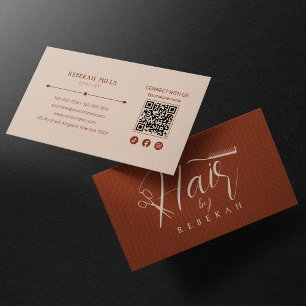 Tarjeta De Visita Código QR de Estilista con Patrón Biege Minimalist