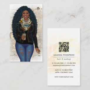 Tarjeta De Visita Código QR de estilista de cabello afroamericano
