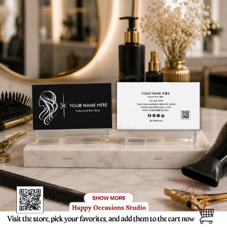 Tarjeta De Visita Código QR de Estilista de Cabello Editable, Salón